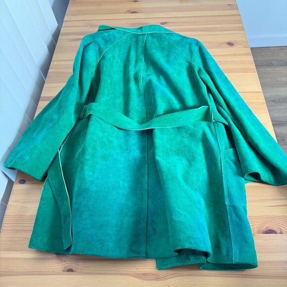 Women's Suede Kelly Green Tie Front Suede Jacket XL - Picture 7 of 10